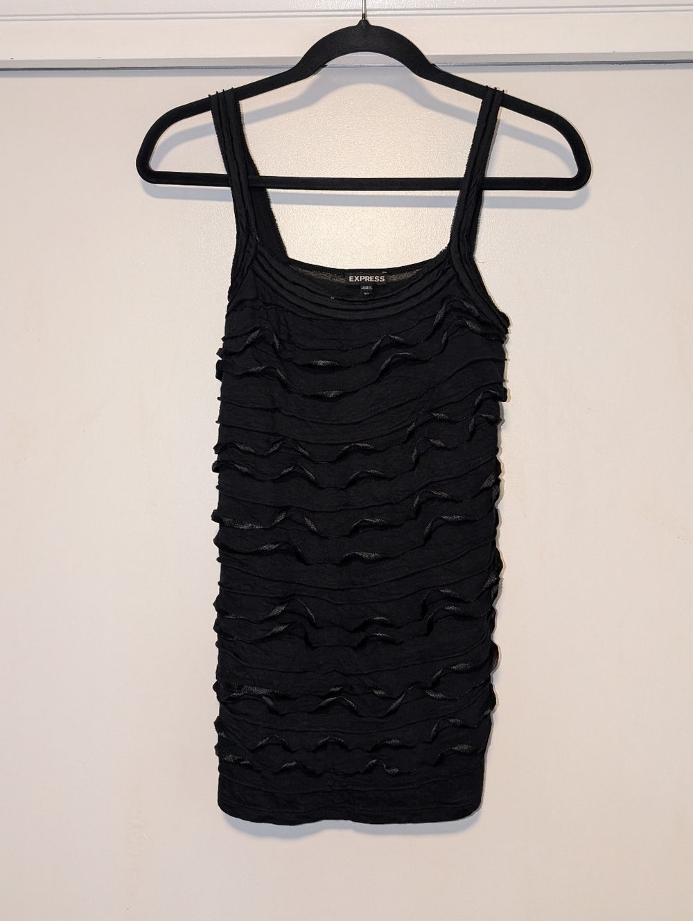 4/$16 ❇️ Y2K Express Black Ruffle Going Out Tank Top